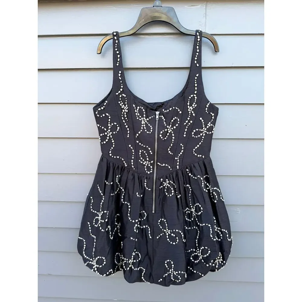 NWT LoveShackFancy Crystal Bow Shantung Brookhaven Minidress 8